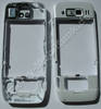 Unterschale weiss Nokia E55 original B-Cover white aluminium, Gehäuserahmen mit Freisprechlautsprecher und Kamerascheibe, Kameralinse