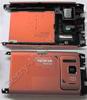 Akkufachdeckel orange Nokia N8 original Rückenschale, Back Cover incl. Kamerascheibe Kameralinse, Freisprechlautsprecher, Lautstärketaste & Lautstärkeschalter, Kamerataste, Verriegelungstaste Tastensperre, Simkartenabdeckung, Speicherkartenabdeckung, Unterschale, Gehäuseträger