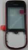 Oberschale rot und Touchpanel Nokia Asha 203 original A-Cover mit Displayscheibe, Digitizer, dark red chrome