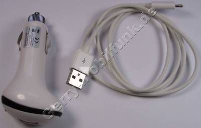 Kfz-Ladekabel iPhone 5 weiss, Autoladekabel + USB Datenkabel Lightning