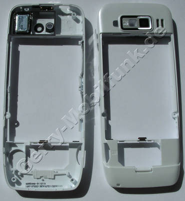 Unterschale weiss Nokia E55 original B-Cover white aluminium, Gehuserahmen mit Freisprechlautsprecher und Kamerascheibe, Kameralinse