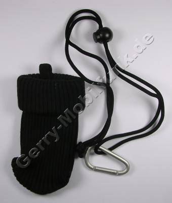 Universale Tragetasche schwarz im Sockenlook mit Karabiner und Umhngeband Handysocke ( Nokia Knit-Bag )