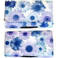 Ledertasche quer Samsung V200  Sonnenblume blau Ladyline mit Magnetverschlu ohne Grtelclip