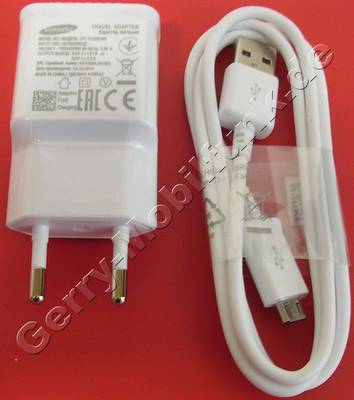 Originale Samsung Ladegert EP-TA20EWE B2710, 100-240 Volt Eingangs-Spannung, Mit 9 Volt Schnelladung bei kompatiblen Gerten mit Schnelladefunktion. Das Anschlukabel kann auch als Datenkabel oder Ladekabel am USB-Anschlu vom Computer angeschloen werden. 2A bei 5 Volt und 1,67A bei 9 Volt Ladespannung