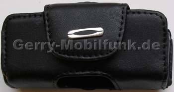 Ledertasche schwarz quer fr SonyEricsson T310 Quertasche aus Leder mit Grtelclip und zustzlicher Sicherungsschlaufe