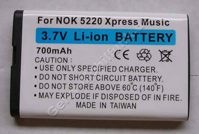 Akku Nokia 3720 classic Li-Ion 700mAh 5,6mm Akku vom Markenhersteller mit 12 Monaten Garantie, nicht original Nokia (entspricht BL-5CT)