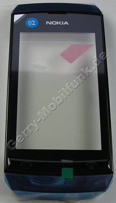 Oberschale blau und Touchpanel Nokia Asha 305 original A-Cover mit Displayscheibe, Digitizer, blue