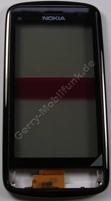 Oberschale mit Touchpanel schwarz Nokia C6-01 original A-Cover black mit Displayscheibe, Touchscreen