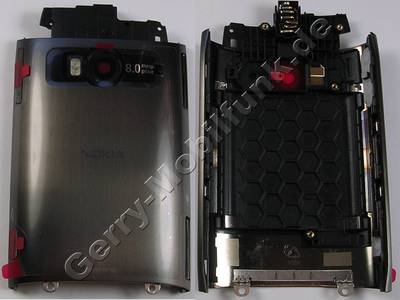 Back Cover dunkelgrau Nokia X7-00 original B-Cover dark steel ( gun metal ) incl. Headsetbuchse, Headset Konnektor, Kamerascheibe Kameralinse, Kamerataste Auslsetaste, Lautstrketaste, Seitentasten, Blitzlicht LEDs