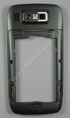 Unterschale metal Nokia E72 original B-Cover grau, Gehuserahmen mit Kamerascheibe, Einschalttaste, Ladebuchse, Konnektor Headset ( Headsetbuchse ), Akkuverriegelung, Freisprechlautsprecher, BT-Antenne