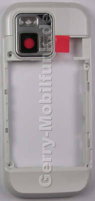 Unterschale weiss Nokia N97 Mini Back-Cover white, Gehuserahmen black mit Kamerascheibe, Kameralinse, Schiebetaste der Tastensperre, Einschalttaste