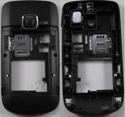 Unterschale schwarz Nokia C3-00 original D-Cover black Gehuserahmen mit Kamerascheibe, Simkartenhalter, Kameralinse, Backcover, USB-Abdeckung, Speicherkartenabdeckung, Freisprechlautsprecher, Ladebuchse, Headsetbuchse, Akku-Verriegelung