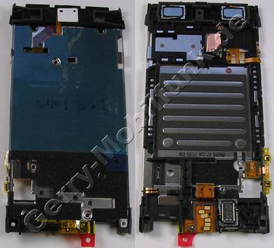 Gehuserahmen, Displaytrger Nokia X7-00 original Main-Cover incl. Schalter fr Mentaste, beide Freisprechlautsprecher ( Buzzer ), normaler Lautsprecher, Flexkabel mit Seitenschaltern, Flexkabel vom Headset Konnektor, Ein/Aus Schalter, Lautstrke Schalter