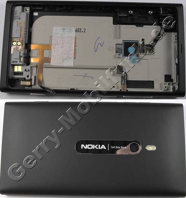 Unterschale schwarz Nokia Lumia 800 original Rckenschale black mit Kamerascheibe, Kameralinse, Seitentasten, Antenne, Blitzlicht LED, Headsetkonnektor, Freisprechlautsprecher, Seitenschalter fr Kamera und Lautstrke