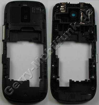 Unterschale schwarz, Gehuserahmen Nokia Asha 203 original D-Cover black, Gehusetrger mit Freisprechlautsprecher, Headsetbuchse Headsetkonnektor, Kamerascheibe Kameralinse, Ladebuchse