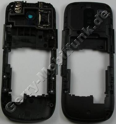 Unterschale schwarz, Gehuserahmen Nokia Asha 202 original D-Cover black, Gehusetrger mit Freisprechlautsprecher, Headsetbuchse Headsetkonnektor, Kamerascheibe Kameralinse, Ladebuchse