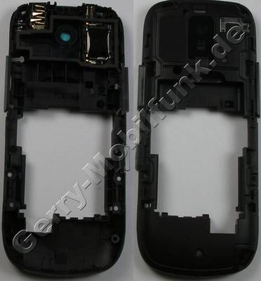 Unterschale dunkelgrau, Gehäuserahmen Nokia Asha 202 original D-Cover darkgrey, Gehäuseträger mit Freisprechlautsprecher, Headsetbuchse Headsetkonnektor, Kamerascheibe Kameralinse, Ladebuchse