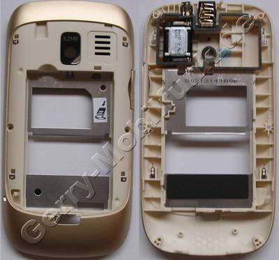 Unterschale, Gehusetrger gold Nokia Asha 302 original B-Cover golden light mit Simkartenhalter, Kamerascheibe, Akkufach-Verschlu