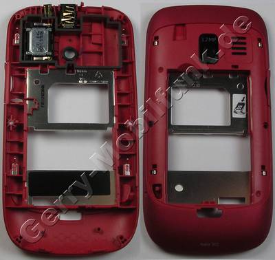 Unterschale, Gehusetrger rot Nokia Asha 302 original B-Cover plum red mit Simkartenhalter, Kamerascheibe, Akkufach-Verschlu