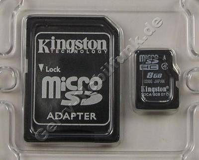 Micro-SDHC Speicherkarte 8GB Kingston mit Adapter zur normalen SD-Karte, micro SD, TransFlash