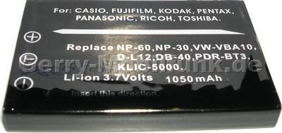 Akku Fujifilm NP-60 NP-30 (Fine Pix 50i, F601 M603 Jenoptik LP37) Daten: 1050mAh 3,7V LiIon 7mm (Zubehrakku vom Markenhersteller)