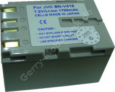 Akku JVC BN-V416 (DV:1800 2000 3000 DVL: 100 108 109 150 155 157 160 167 200 300 308 309 355 357 365 367 450 555 557 567 765 767 865 867) Daten: 1700mAh 7,2V LiIon 39,4mm silber-champagner (Zubehrakku vom Markenhersteller)