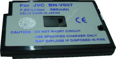 Akku JVC BN-V507 (DVX44, 77 88) Daten: 680mAh 7,2V LiIon 8,4mm dunkelgrau (Zubehrakku vom Markenhersteller)