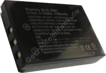 Akku Kodak DX-7590 Daten: 1700mAh 3,7V LiIon 11,3mm schwarz (Zubehrakku vom Markenhersteller)