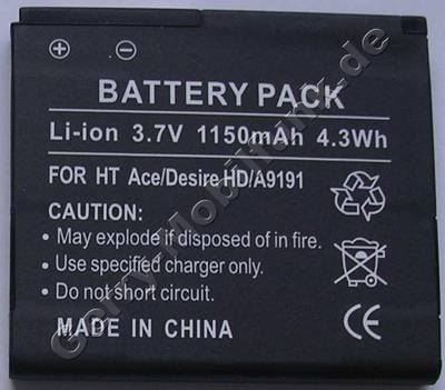 Akku fr HTC Ace LiIon 3,7V 1250mAh 4,6Wh 5,3mm dick ca.26g (Akku vom Markenhersteller, nicht original) entspricht  35H00141-02M, BA S470