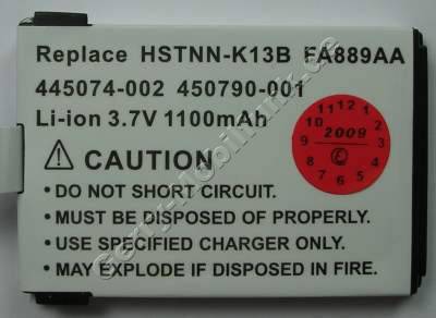 Akku fr HP Compaq iPAQ 500 Voice Messenger Serie LiIon 3,7V 1100mAh 6mm dick ca.21g (Akku vom Markenhersteller, nicht original) (P/N 445074-002, 450790-001, FA889AA, HSTNH-SK13B)