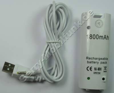 Akku fr Nintendo Wii Controller weiss mit USB Ladekabel NiMh 2,4V 1800mAh ca.30g (Akku vom Markenhersteller, nicht original) 