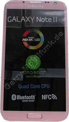 Ersatzdisplay - Display - Touchtpanel, Display pink Displaymodul Samsung N7100 Galaxy Note2 Displayscheibe, incl. Oberschale und Displayrahmen, Displayglas