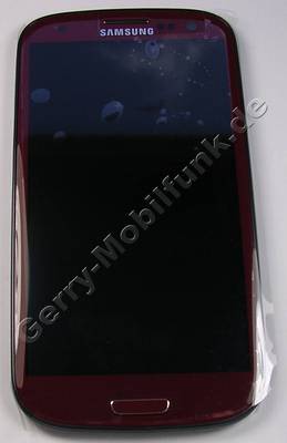 Ersatzdisplay - Display - Display rot Displaymodul Samsung i9300 Galaxy S3 Displayscheibe, Touchpanel red, incl. Oberschale und Displayrahmen, Displayglas