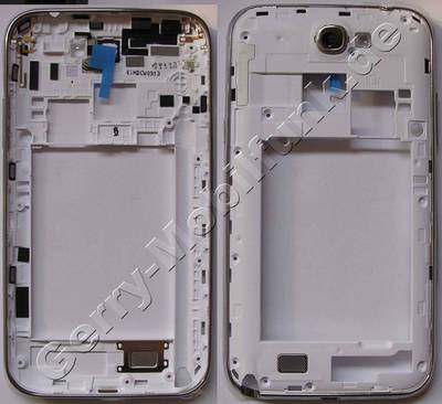 Gehuserahmen weiss Samsung N7100 Galaxy Note2 Backcover ceramic white mit chromrand und Kameralinse