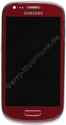 Ersatzdisplay - Display - Display rot, Displaymodul Samsung i8190 Galaxy S3 Mini Displayscheibe, Touchpanel white, incl. Oberschale und Displayrahmen, Displayglas garnet red