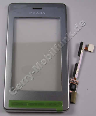 Oberschale silber mit Bedienfeld LG KE850 Prada original Cover mit Sensor Tasten und Displayscheibe, Touchscreen silver