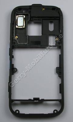 Unterschale, Mittelrahmen black schwarz Nokia N85 original Rckenschale incl. Tastenmatte EinAus, Headsetbuchse, Vibrationsmotor, Seitentasten, Speicherkartenabdeckung, Seitenschalter, Freisprechlautsprecher, Fototaste