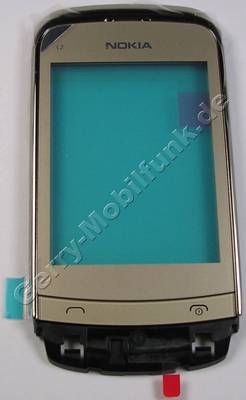 Oberschale mit Displayscheibe gold Nokia C2-06 original A-Cover golden buff mit Touchpanel, Lautsprecher, Displayglas